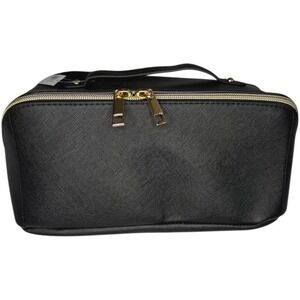 Chico's Black Faux Leather Makeup / Cosmetic Case – Leopard Print Inside – NWT